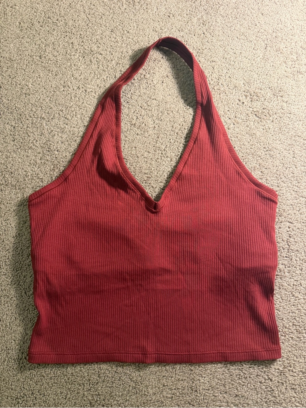 Fabletics Modal Rib Built-In Bra Halter Top Burgundy Size L NWT